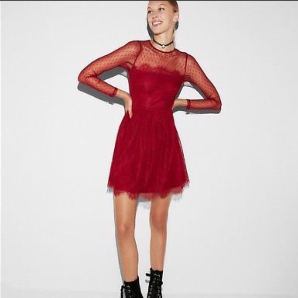 Express Red Lace Dress size 8 wore once